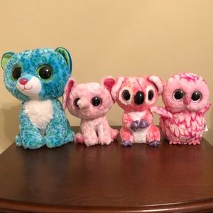 TY Bundle of 4 Beanie Boos Leona Ellie Kacey Pinky Great Condition